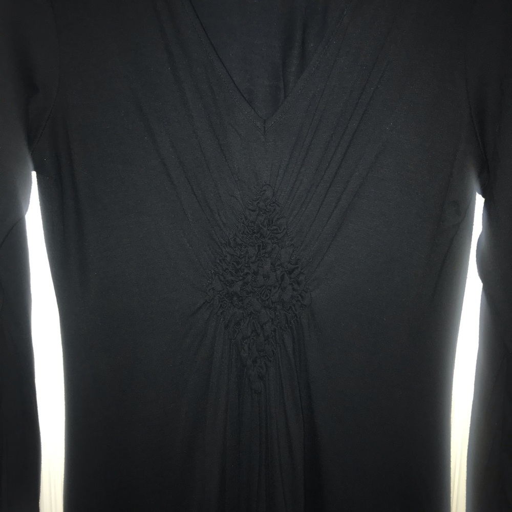 Long sleeve black cotton dress with ruching